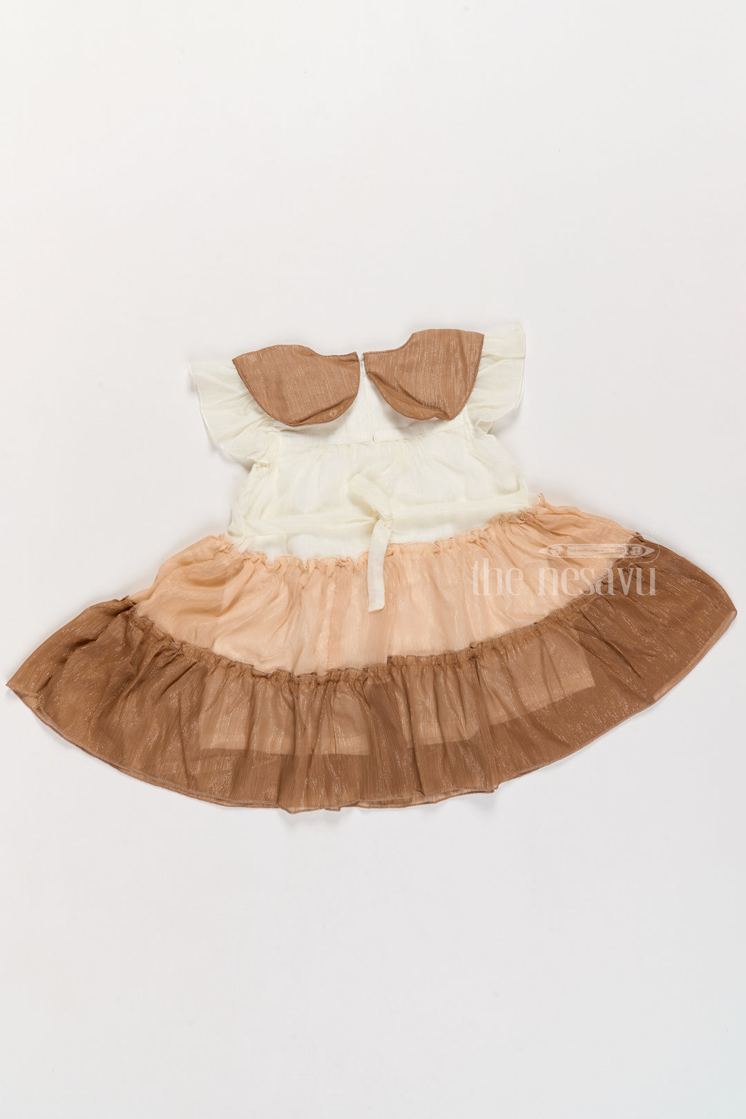 The Nesavu Girls Cotton Frock Girls Fancy Gown Party Wear with Brown Tiered Skirt and Oversized Collar Nesavu Girls Fancy Gown Party Wear Brown Tiered Skirt Oversized Collar | The Nesavu