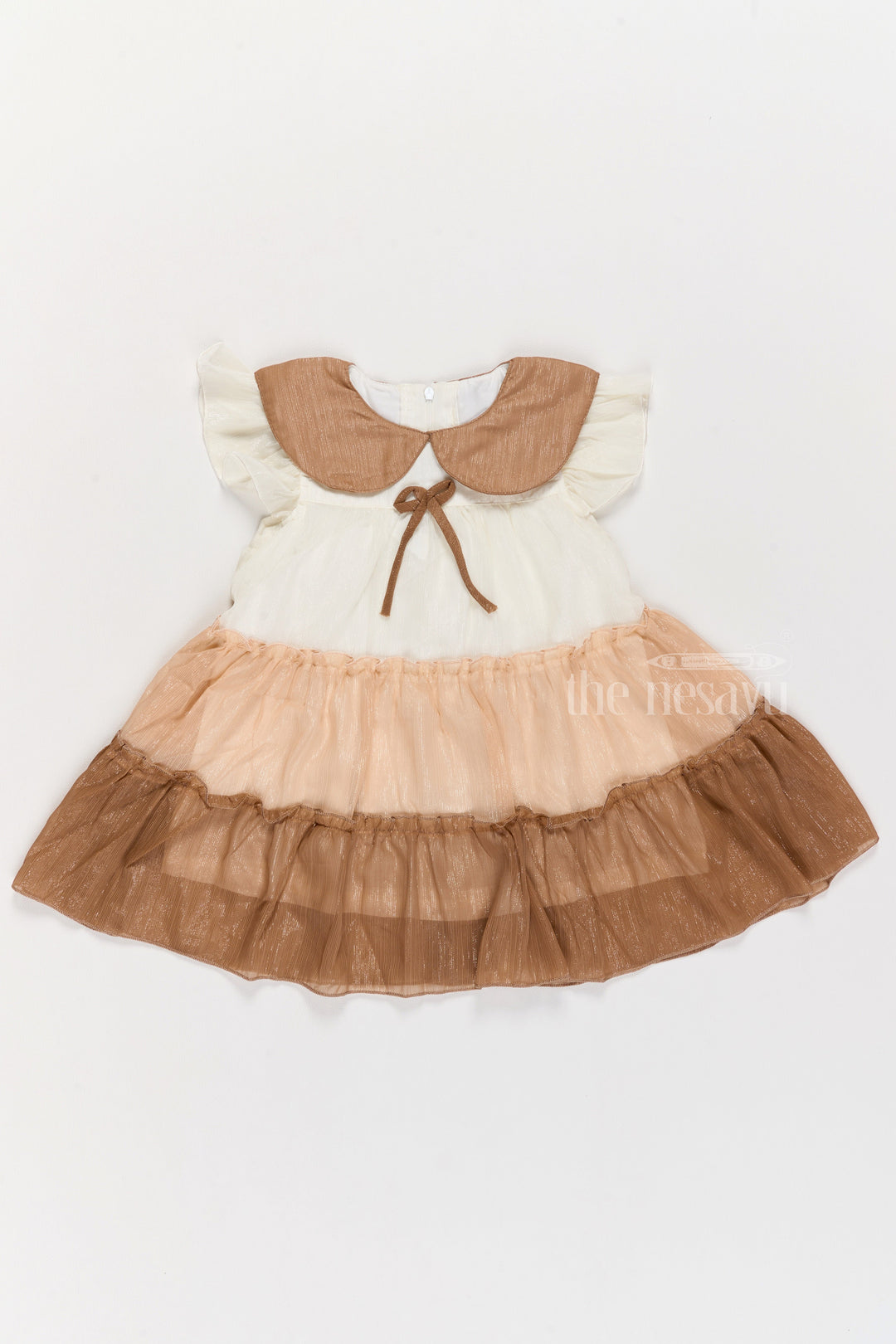The Nesavu Girls Cotton Frock Girls Fancy Gown Party Wear with Brown Tiered Skirt and Oversized Collar Nesavu Girls Fancy Gown Party Wear Brown Tiered Skirt Oversized Collar | The Nesavu