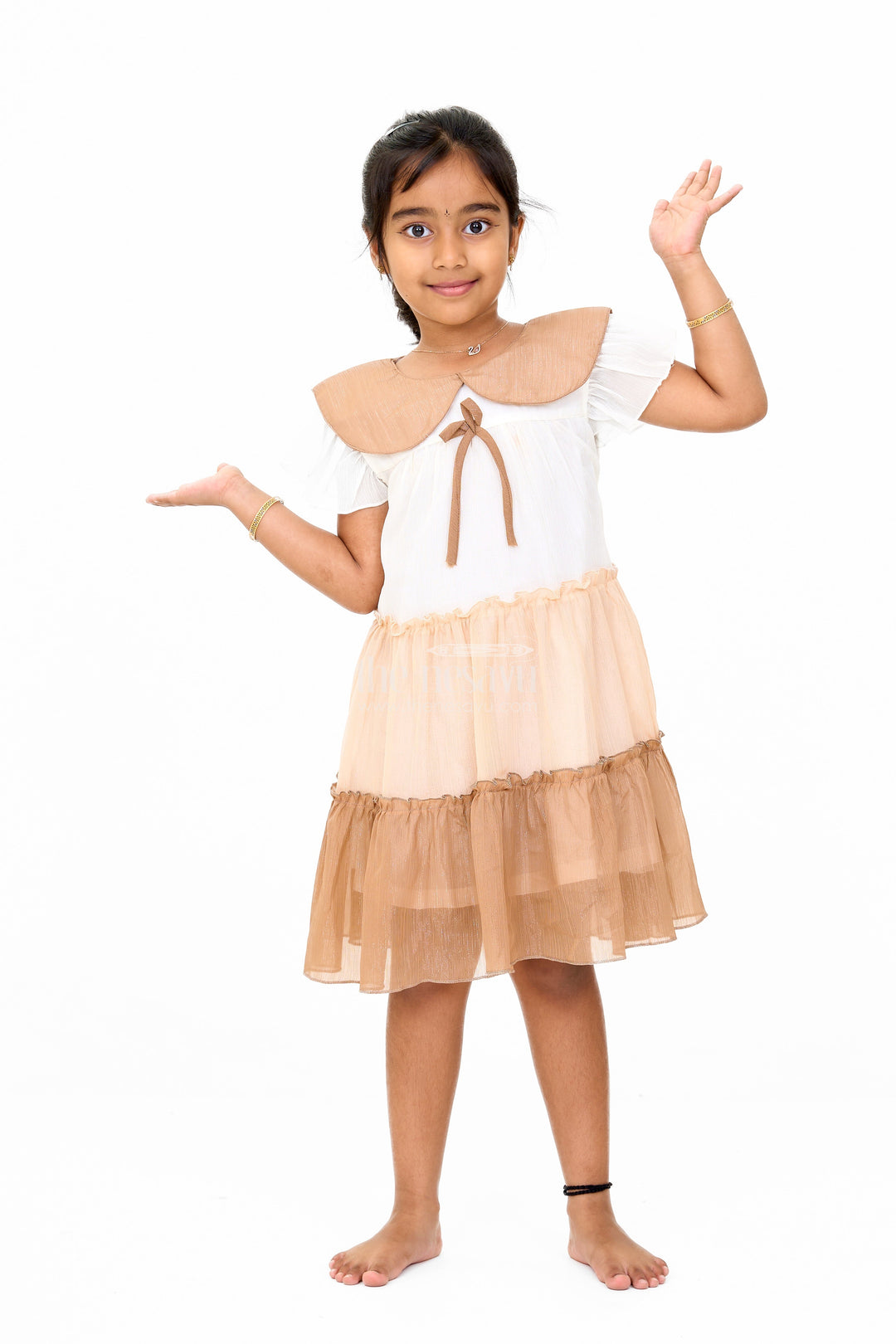 The Nesavu Girls Cotton Frock Girls Fancy Gown Party Wear with Brown Tiered Skirt and Oversized Collar Nesavu Girls Fancy Gown Party Wear Brown Tiered Skirt Oversized Collar | The Nesavu