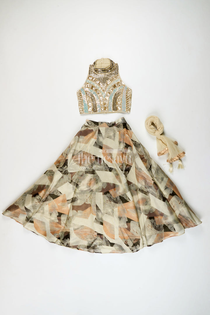 The Nesavu Girls Fancy Lehenga Girls Fancy Lehenga Set for Festive Occasions and Weddings Nesavu Nesavu girls fancy lehenga set printed skirt embroidered yoke weddings festive wear