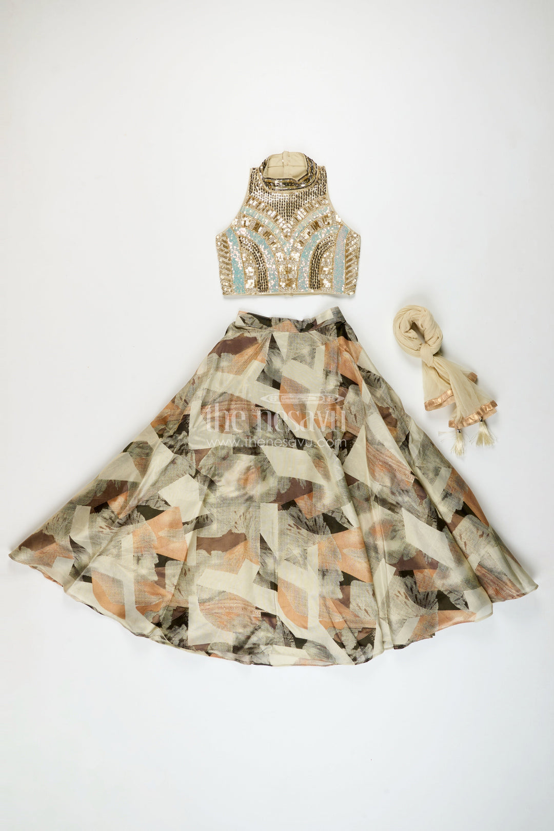 The Nesavu Girls Fancy Lehenga Girls Fancy Lehenga Set for Festive Occasions and Weddings Nesavu Nesavu girls fancy lehenga set printed skirt embroidered yoke weddings festive wear