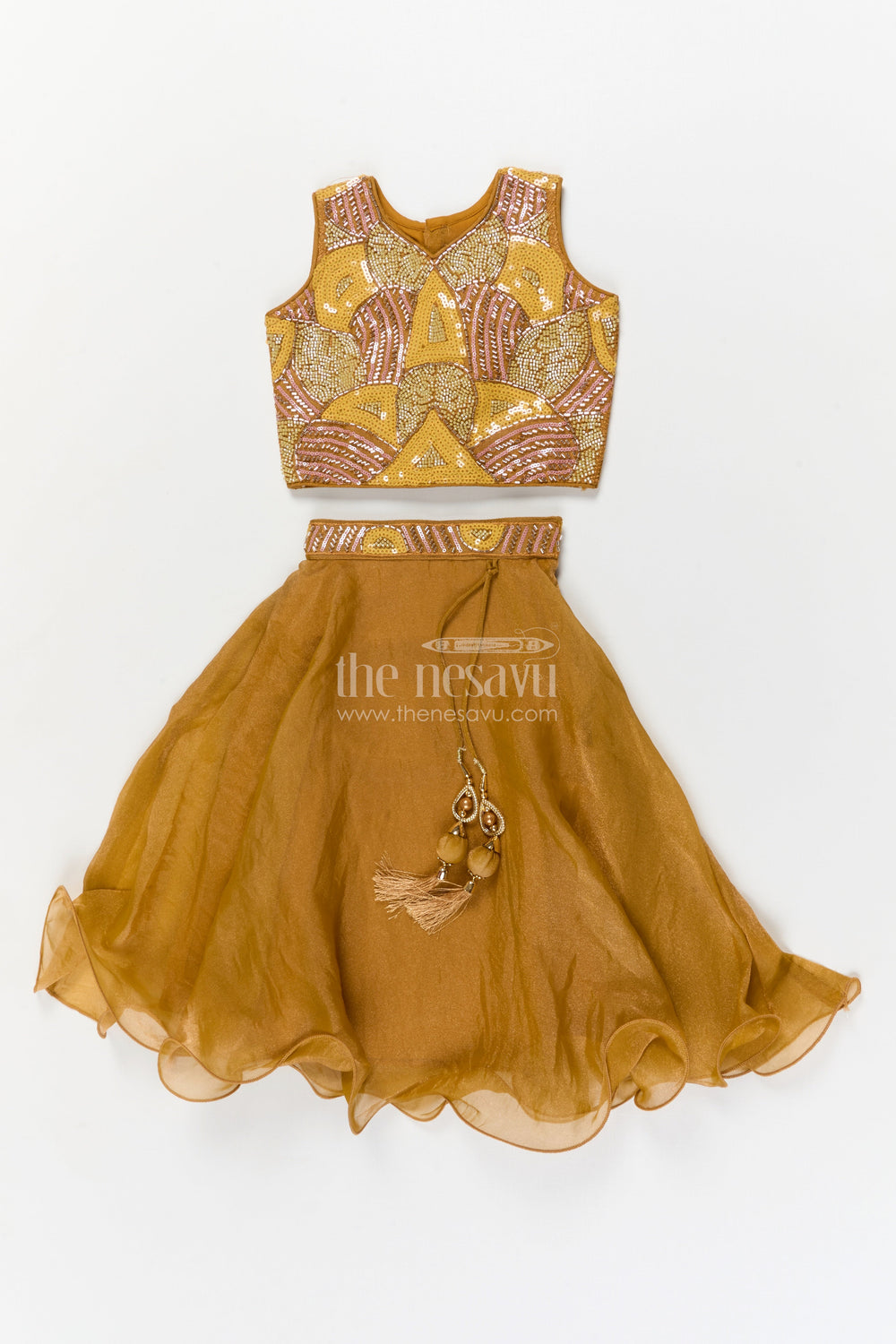 The Nesavu Girls Fancy Lehenga Girls Fancy Lehenga Set with Embroidered Yoke for Birthday and Festive Wear Nesavu 16 (1Y) / Yellow / Organza GL858A-16 Nesavu girls organza lehenga set with embroidered blouse for birthdays and festive occasions