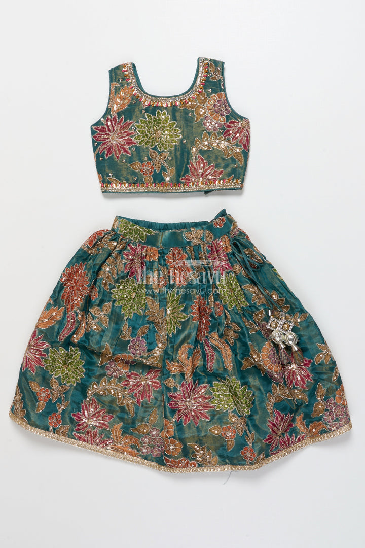 The Nesavu Girls Fancy Lehenga Girls Fancy Lehenga Set with Stylish Dupatta and Traditional Detailing Nesavu 16 (1Y) / Green GL662A-16 Nesavu girls fancy lehenga set printed blouse dupatta