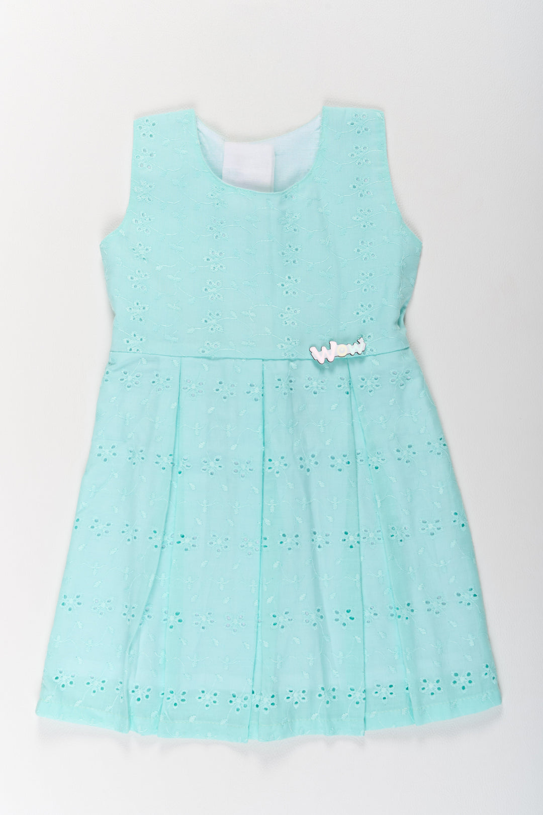 The Nesavu Girls Cotton Frock Girls Fancy Long Cotton Frock in Light Blue with Eyelet Embroidery Nesavu 20 (3Y) / Blue GFC1569A-20 Girls Fancy Long Cotton Frock Eyelet Embroidery Light Blue | The Nesavu