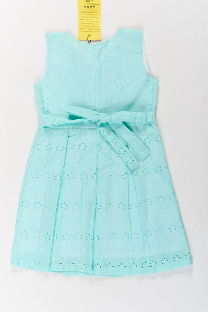 The Nesavu Girls Cotton Frock Girls Fancy Long Cotton Frock in Light Blue with Eyelet Embroidery Nesavu Girls Fancy Long Cotton Frock Eyelet Embroidery Light Blue | The Nesavu