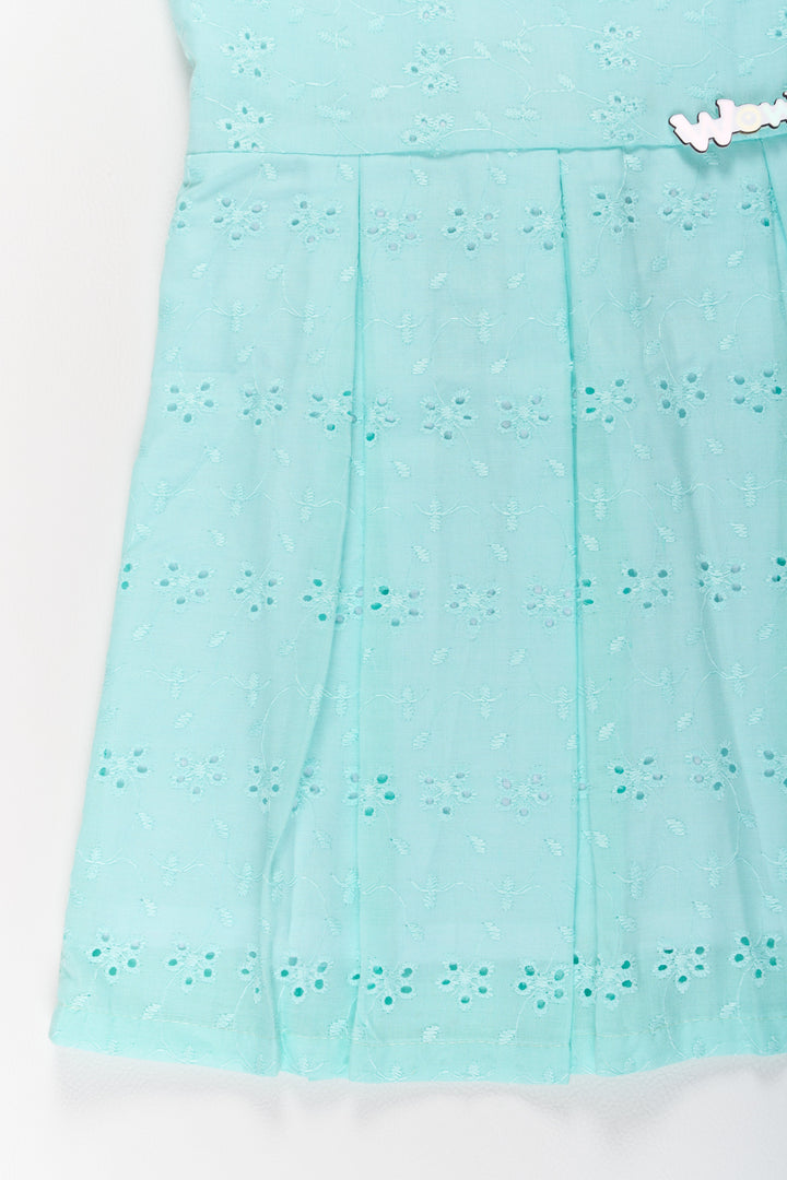 The Nesavu Girls Cotton Frock Girls Fancy Long Cotton Frock in Light Blue with Eyelet Embroidery Nesavu Girls Fancy Long Cotton Frock Eyelet Embroidery Light Blue | The Nesavu
