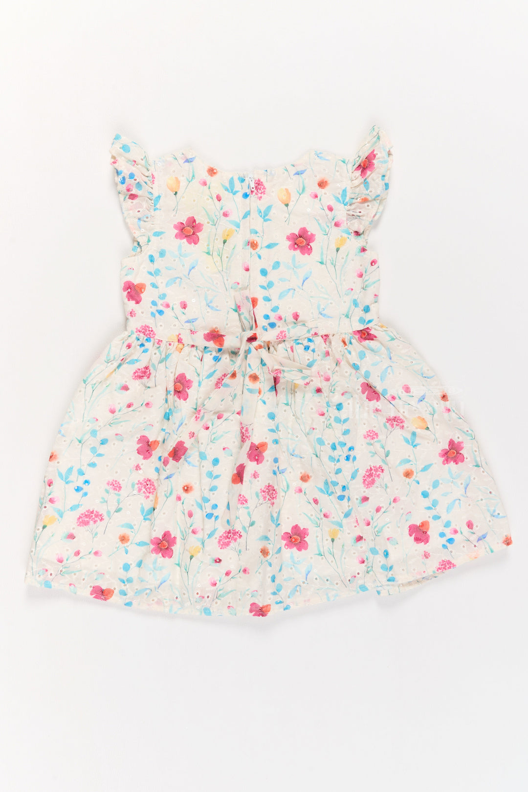 The Nesavu Girls Cotton Frock Girls Fancy Mini Dress with Floral Embroidery, Ruffled Sleeves, and Red Waistband Nesavu Girls Fancy Mini Dress Floral Embroidery Ruffled Sleeves Red Waistband | The Nesavu