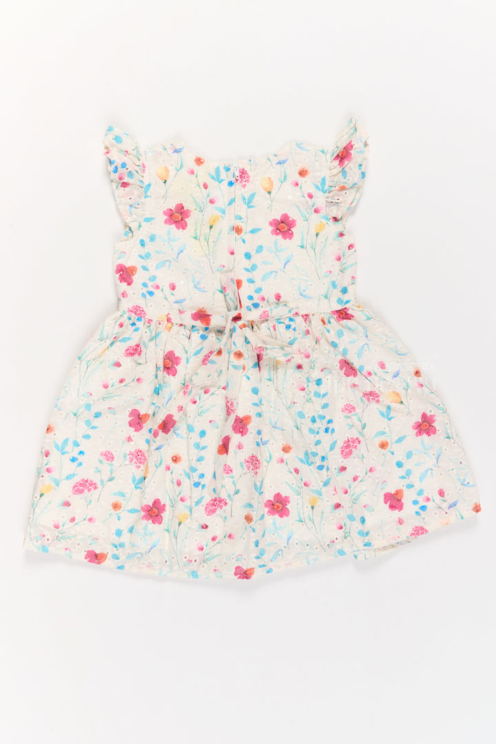 The Nesavu Girls Cotton Frock Girls Fancy Mini Dress with Floral Embroidery, Ruffled Sleeves, and Red Waistband Nesavu Girls Fancy Mini Dress Floral Embroidery Ruffled Sleeves Red Waistband | The Nesavu