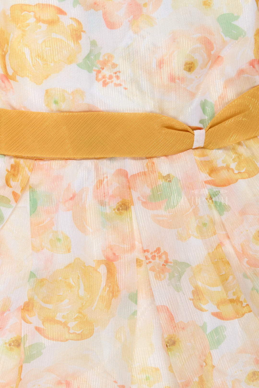 The Nesavu Girls Cotton Frock Girls Fancy Party Dress with Yellow Floral Georgette Design and Puff Sleeves Nesavu Girls Fancy Party Dress Yellow Floral Georgette Design Puff Sleeves Bow | The Nesavu