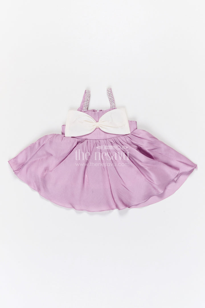 The Nesavu Girls Fancy Party Frock Girls Fancy Party Frock for Birthday and Photoshoot Nesavu 14 (6M) / Purple / Satin PF287D-14 Nesavu girls satin fancy party frock with bow for birthday and photoshoot