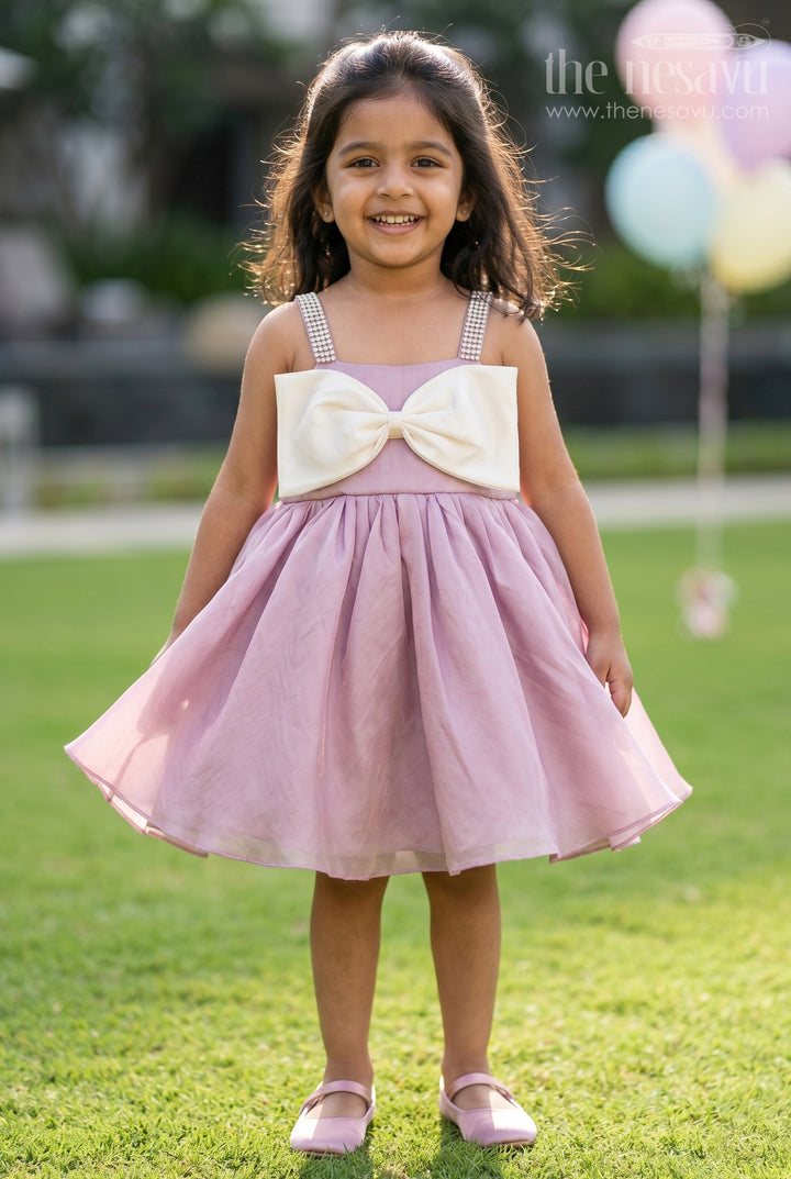 The Nesavu Girls Fancy Party Frock Girls Fancy Party Frock for Birthday and Photoshoot Nesavu 14 (6M) / Purple / Satin PF287D-14 Nesavu girls satin fancy party frock with bow for birthday and photoshoot