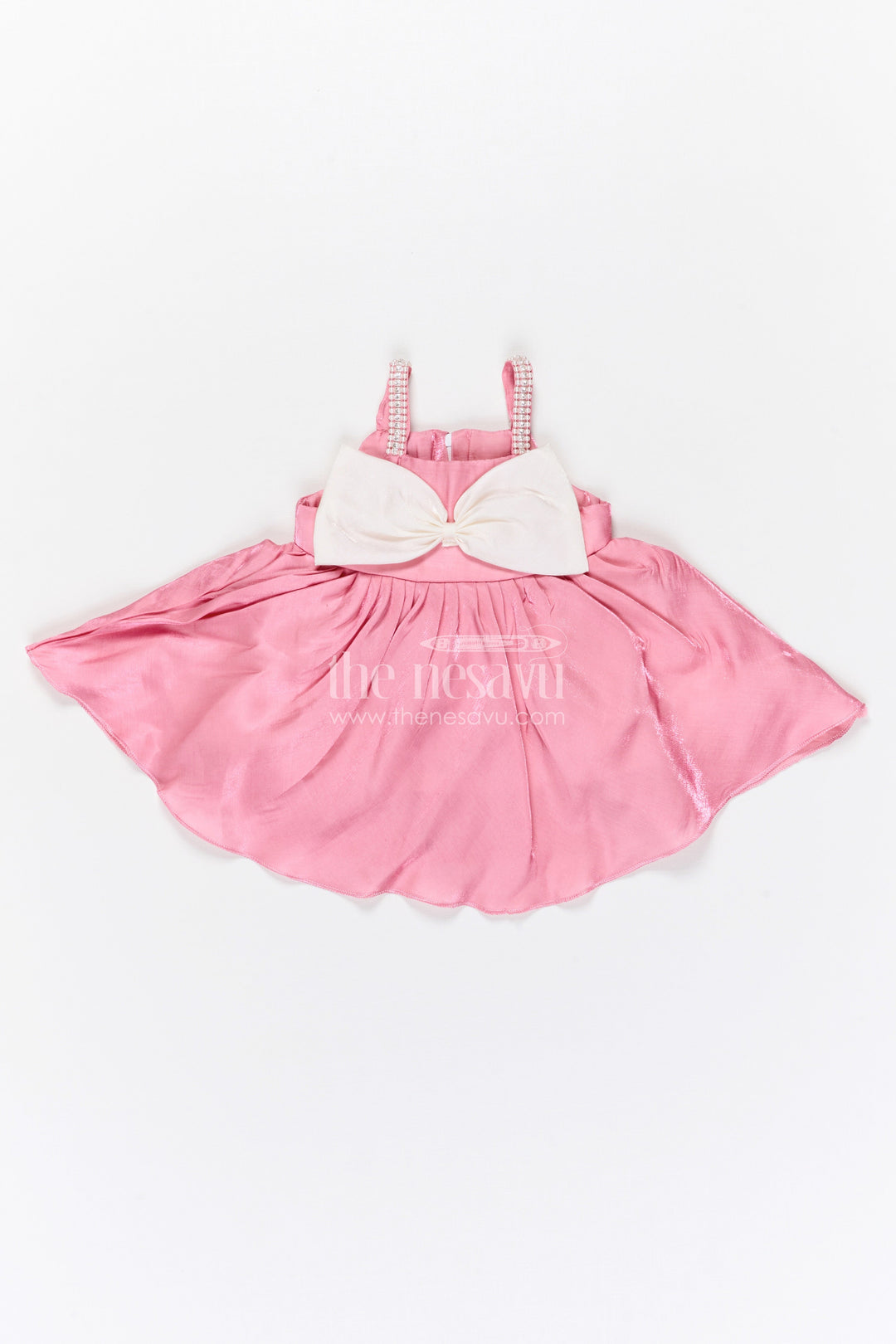 The Nesavu Girls Fancy Party Frock Girls Fancy Party Frock for Birthday and Special Events Nesavu 14 (6M) / Pink / Satin PF287B-14 Nesavu girls satin fancy party frock with bow for birthday celebrations