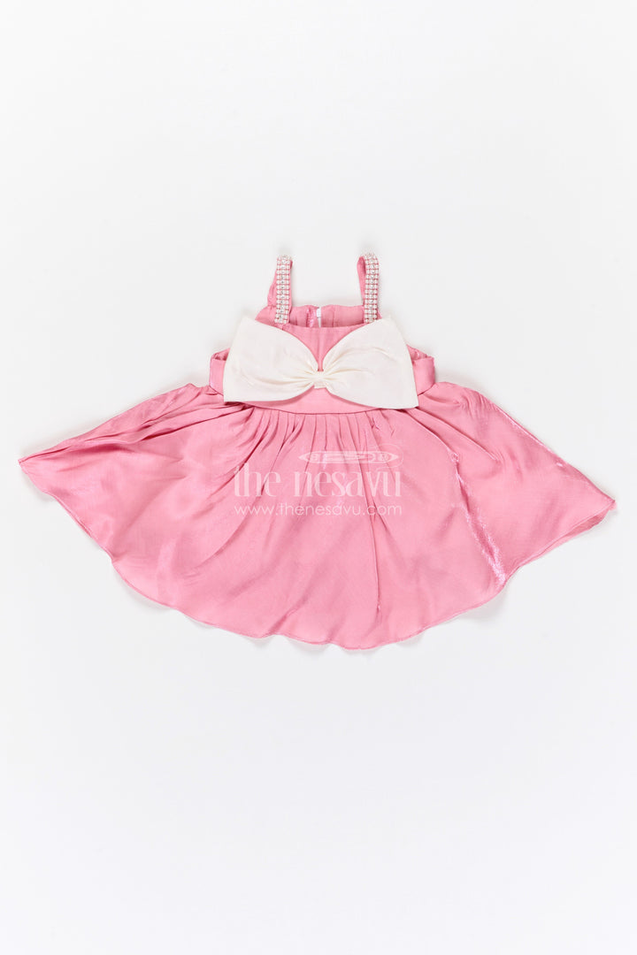 The Nesavu Girls Fancy Party Frock Girls Fancy Party Frock for Birthday and Special Events Nesavu 14 (6M) / Pink / Satin PF287B-14 Nesavu girls satin fancy party frock with bow for birthday celebrations