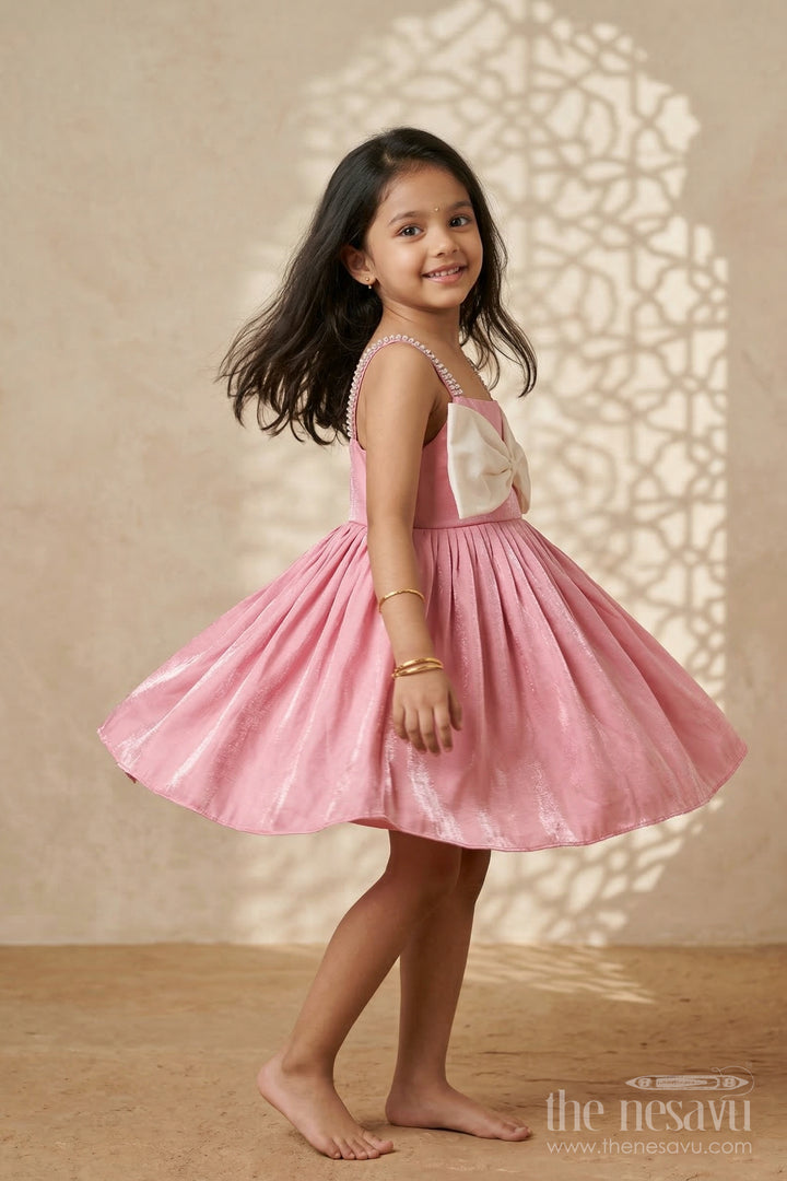 The Nesavu Girls Fancy Party Frock Girls Fancy Party Frock for Birthday and Special Events Nesavu 14 (6M) / Pink / Satin PF287B-14 Nesavu girls satin fancy party frock with bow for birthday celebrations