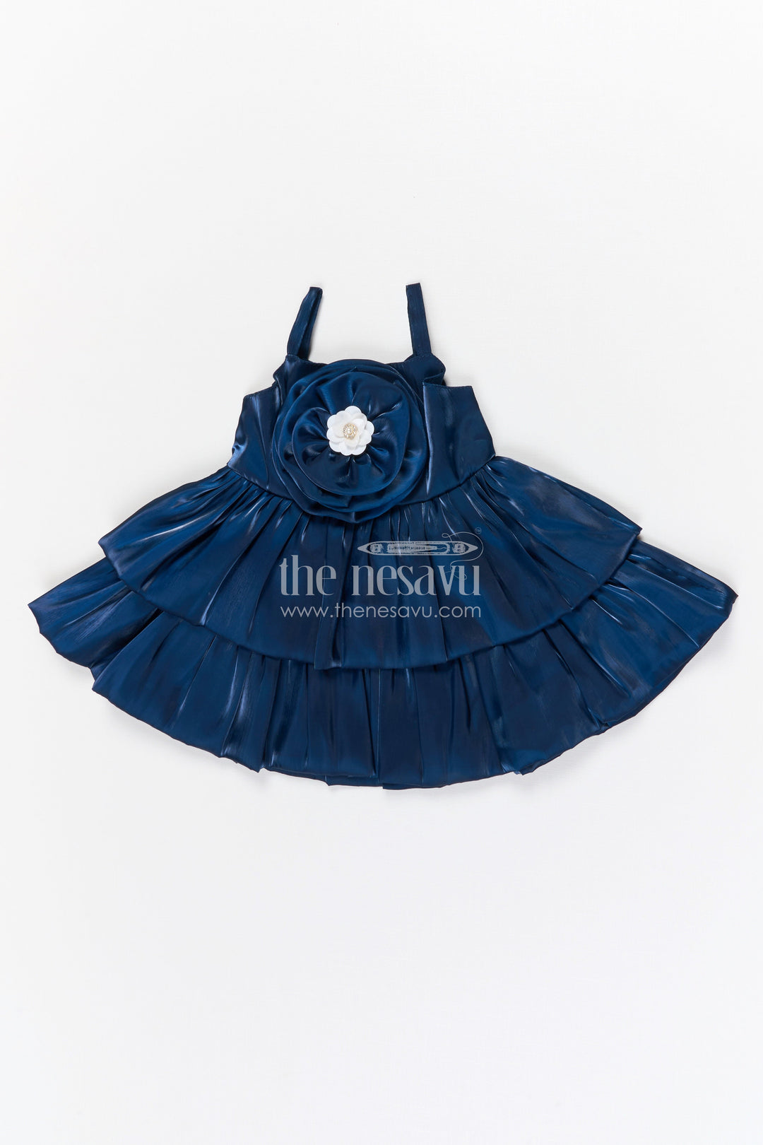 The Nesavu Girls Fancy Party Frock Girls Fancy Party Frock for Birthday and Stage Performance Nesavu 14 (6M) / Blue / Satin PF199B-14 Nesavu girls satin fancy party frock with layered ruffles for birthday
