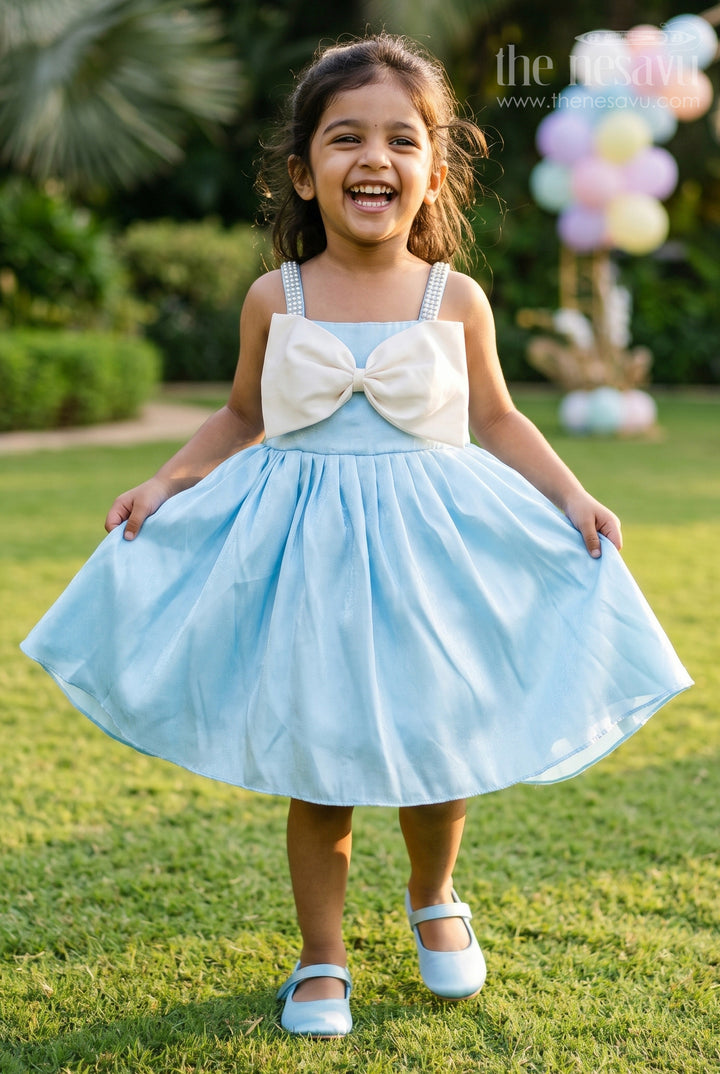 The Nesavu Girls Fancy Party Frock Girls Fancy Party Frock for Birthday Celebration Nesavu 14 (6M) / Blue / Satin PF287A-14 Nesavu girls satin fancy party frock with bow detail for birthday celebration