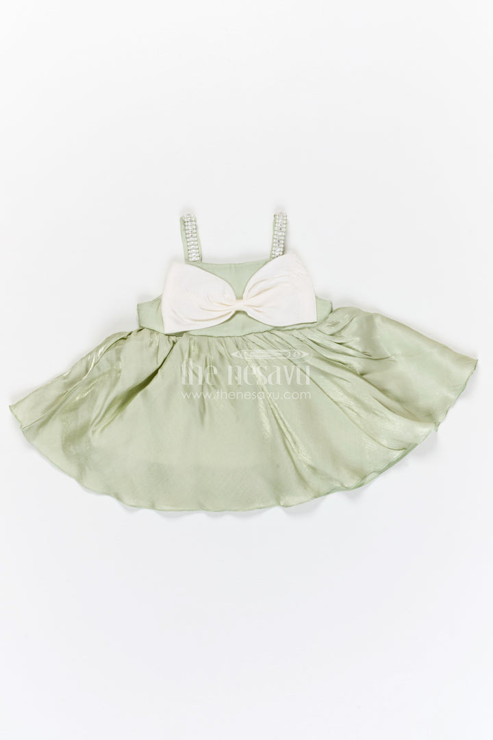 The Nesavu Girls Fancy Party Frock Girls Fancy Party Frock for Birthday Events Nesavu 14 (6M) / Green / Satin PF287C-14 Nesavu girls satin fancy party frock with bow detail for birthday parties