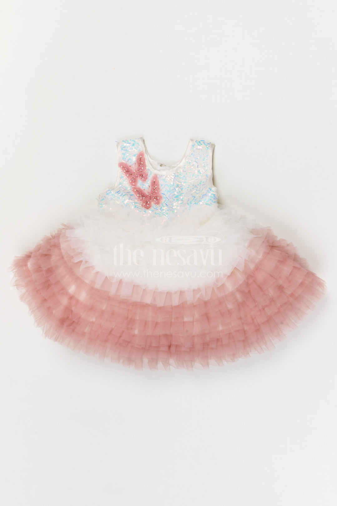 The Nesavu Girls Fancy Party Frock Girls Fancy Party Frock for Birthdays and Special Occasions Nesavu 16 (1Y) / Half white / Net PF294A-16 Nesavu girls soft net party frock for birthdays and celebrations with designer embroidered yoke