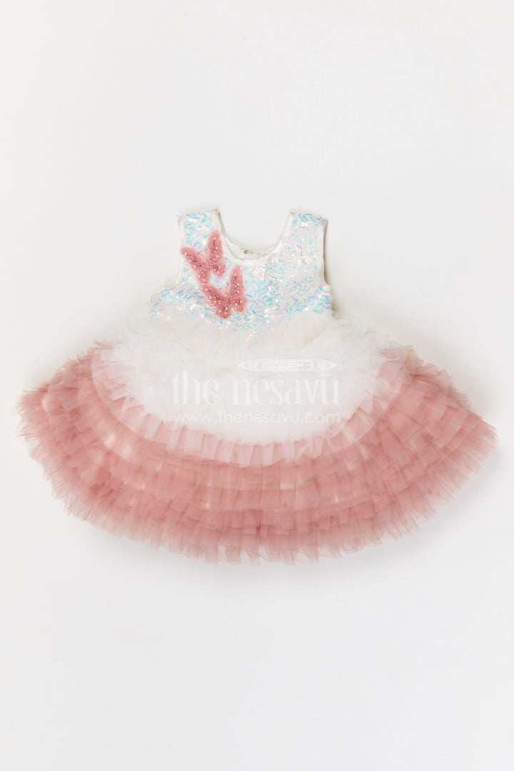 The Nesavu Girls Fancy Party Frock Girls Fancy Party Frock for Birthdays and Special Occasions Nesavu 16 (1Y) / Half white / Net PF294A-16 Nesavu girls soft net party frock for birthdays and celebrations with designer embroidered yoke