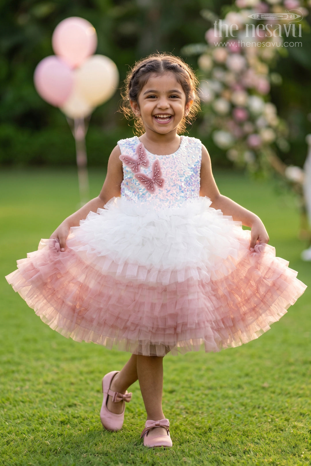 The Nesavu Girls Fancy Party Frock Girls Fancy Party Frock for Birthdays and Special Occasions Nesavu 16 (1Y) / Half white / Net PF294A-16 Nesavu girls soft net party frock for birthdays and celebrations with designer embroidered yoke