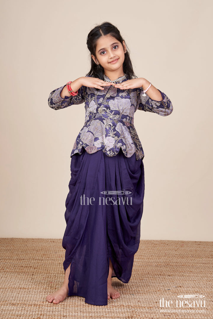 The Nesavu Girls Fancy Lehenga Girls Fancy Purple Lehenga Set with Jacket for Weddings and Special Occasions Nesavu 24 (5Y) / Purple GL828A-24 Nesavu girls purple lehenga set embroidered jacket blouse festive weddings