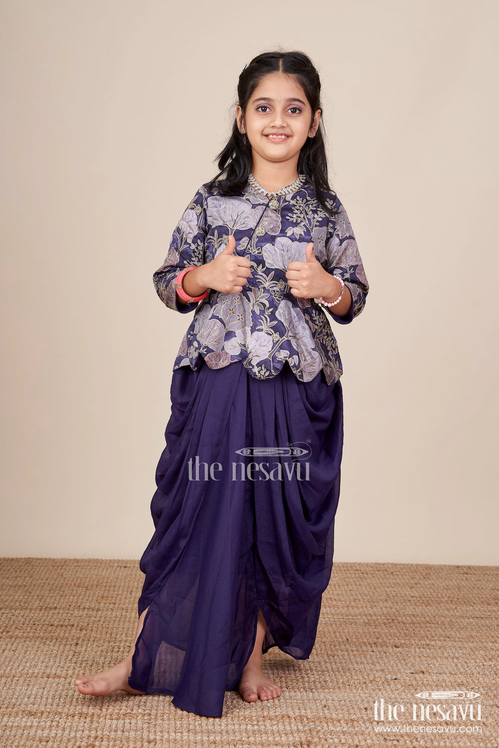 The Nesavu Girls Fancy Lehenga Girls Fancy Purple Lehenga Set with Jacket for Weddings and Special Occasions Nesavu Nesavu girls purple lehenga set embroidered jacket blouse festive weddings