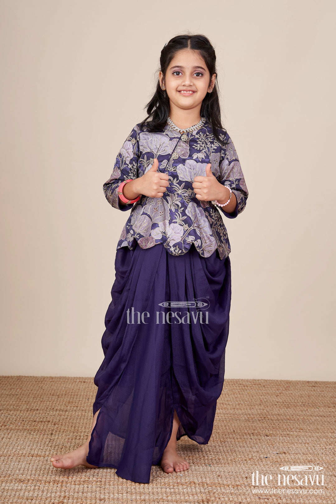 The Nesavu Girls Fancy Lehenga Girls Fancy Purple Lehenga Set with Jacket for Weddings and Special Occasions Nesavu Nesavu girls purple lehenga set embroidered jacket blouse festive weddings