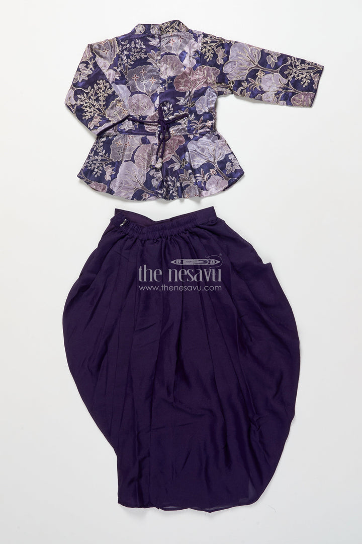 The Nesavu Girls Fancy Lehenga Girls Fancy Purple Lehenga Set with Jacket for Weddings and Special Occasions Nesavu Nesavu girls purple lehenga set embroidered jacket blouse festive weddings