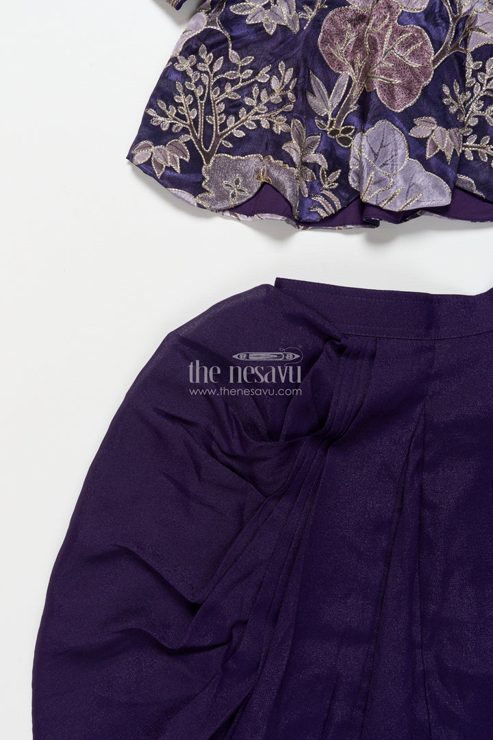 The Nesavu Girls Fancy Lehenga Girls Fancy Purple Lehenga Set with Jacket for Weddings and Special Occasions Nesavu Nesavu girls purple lehenga set embroidered jacket blouse festive weddings