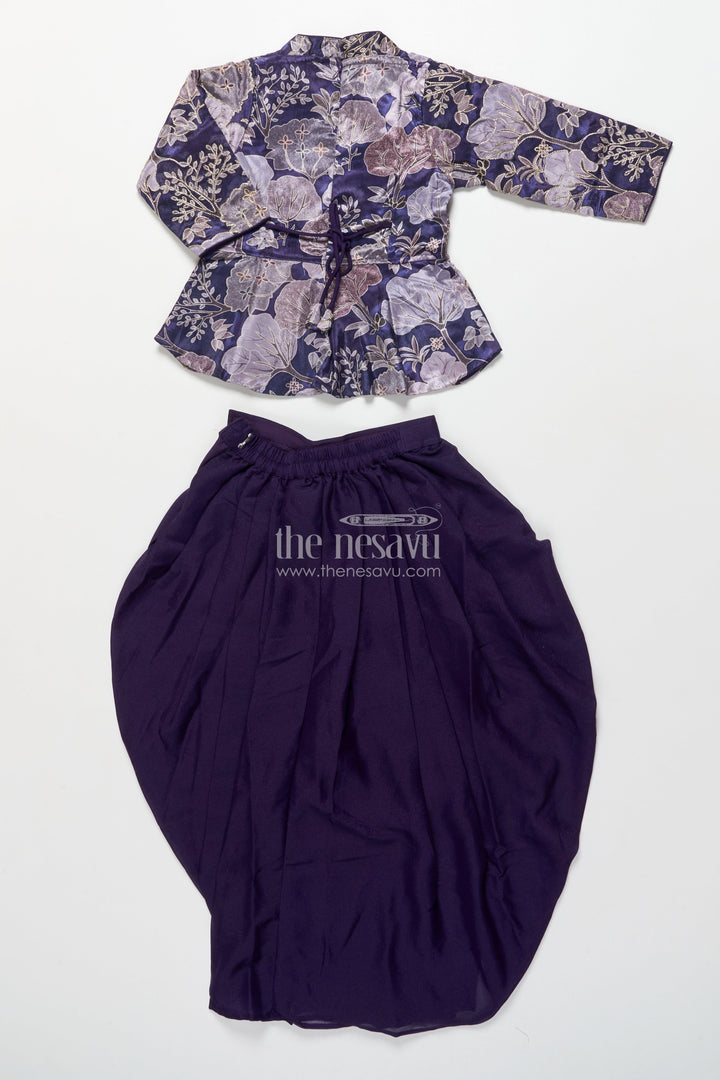 The Nesavu Girls Fancy Lehenga Girls Fancy Purple Lehenga Set with Jacket for Weddings and Special Occasions Nesavu Nesavu girls purple lehenga set embroidered jacket blouse festive weddings