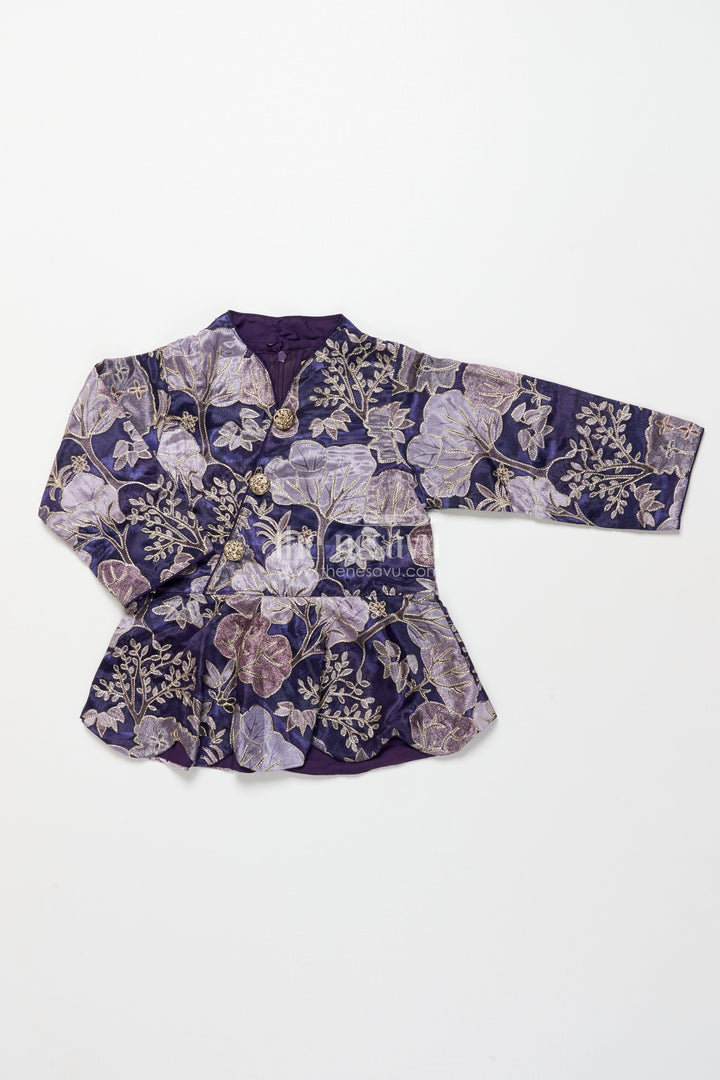The Nesavu Girls Fancy Lehenga Girls Fancy Purple Lehenga Set with Jacket for Weddings and Special Occasions Nesavu Nesavu girls purple lehenga set embroidered jacket blouse festive weddings