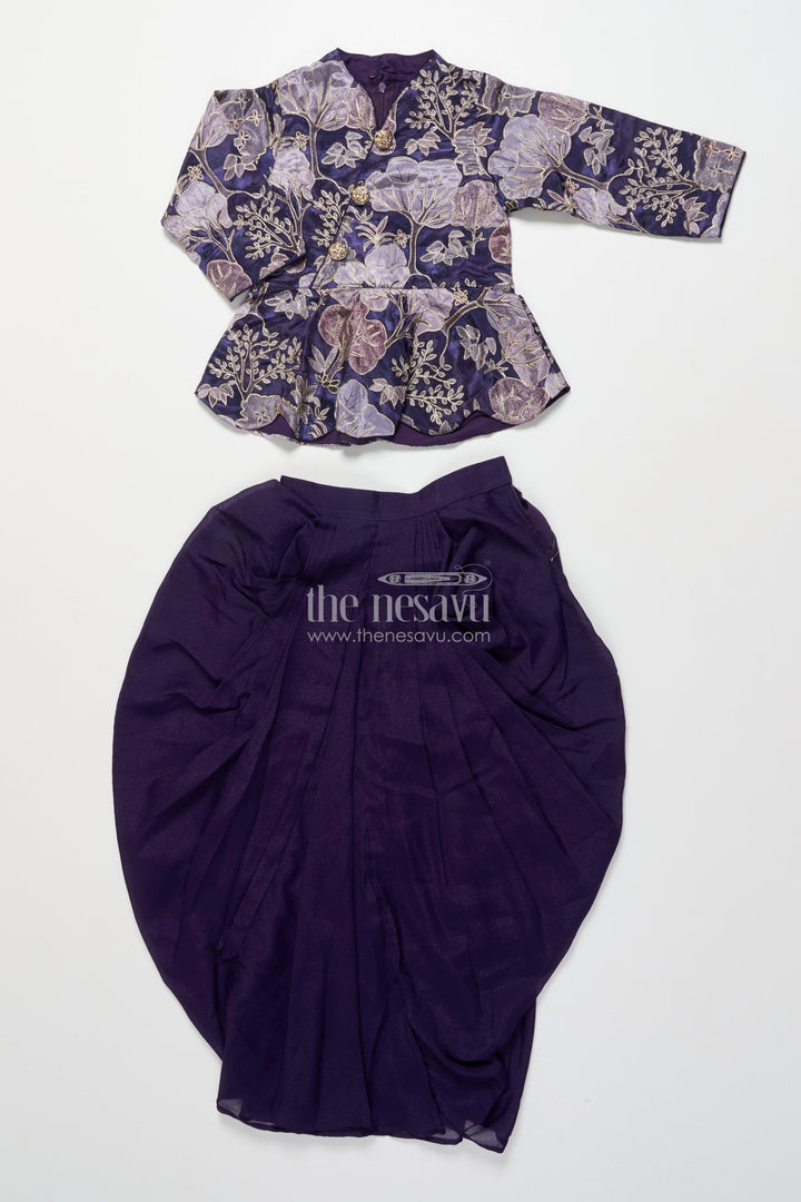 The Nesavu Girls Fancy Lehenga Girls Fancy Purple Lehenga Set with Jacket for Weddings and Special Occasions Nesavu Nesavu girls purple lehenga set embroidered jacket blouse festive weddings