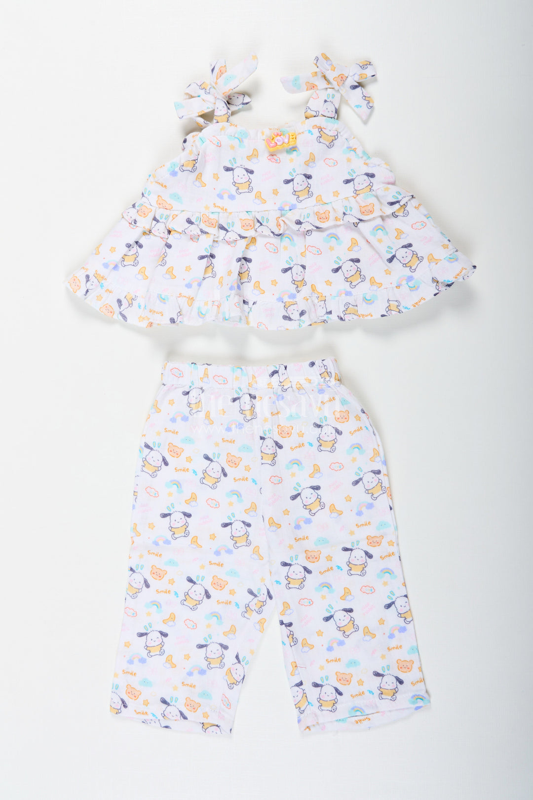 The Nesavu Girls Casual Set Girls Fashionable Sharara Set in Soft Muslin with Digital Print and Ruffle Top Design Nesavu 14 (6M) / Cream GPS595A-14 Girls Fashionable Sharara Set in Muslin with Digital Print and Ruffle Top Detail | The Nesavu