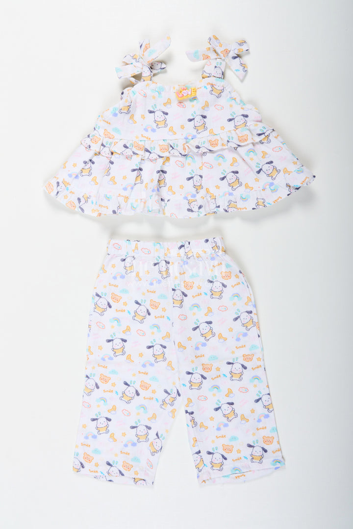 The Nesavu Girls Casual Set Girls Fashionable Sharara Set in Soft Muslin with Digital Print and Ruffle Top Design Nesavu 14 (6M) / Cream GPS595A-14 Girls Fashionable Sharara Set in Muslin with Digital Print and Ruffle Top Detail | The Nesavu