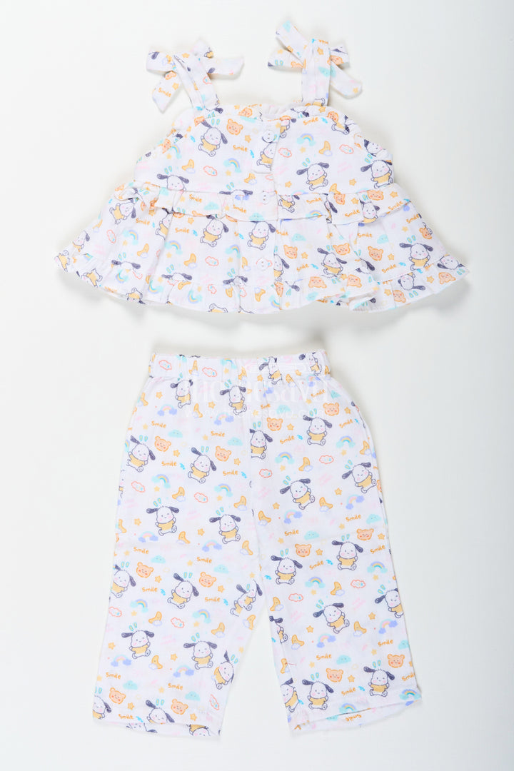 The Nesavu Girls Casual Set Girls Fashionable Sharara Set in Soft Muslin with Digital Print and Ruffle Top Design Nesavu Girls Fashionable Sharara Set in Muslin with Digital Print and Ruffle Top Detail | The Nesavu