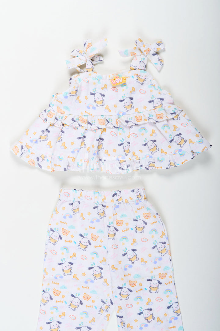 The Nesavu Girls Casual Set Girls Fashionable Sharara Set in Soft Muslin with Digital Print and Ruffle Top Design Nesavu Girls Fashionable Sharara Set in Muslin with Digital Print and Ruffle Top Detail | The Nesavu