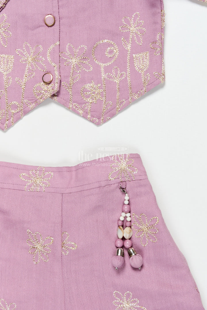 The Nesavu Girls Co-Ord Sets Girls Festive Co-Ord Set in Rayon with Zari Embroidery for Celebrations Nesavu Nesavu girls purple rayon co-ord set zari embroidery ethnic festive occasions