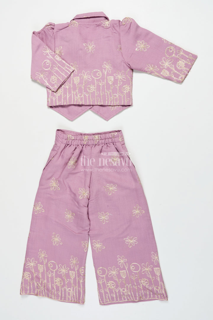 The Nesavu Girls Co-Ord Sets Girls Festive Co-Ord Set in Rayon with Zari Embroidery for Celebrations Nesavu Nesavu girls purple rayon co-ord set zari embroidery ethnic festive occasions