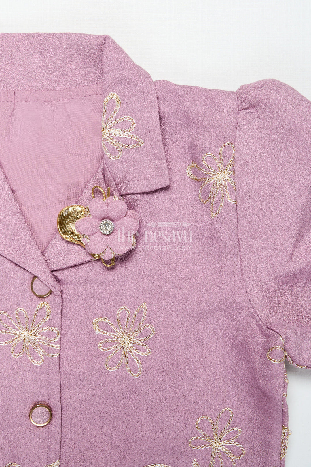 The Nesavu Girls Co-Ord Sets Girls Festive Co-Ord Set in Rayon with Zari Embroidery for Celebrations Nesavu Nesavu girls purple rayon co-ord set zari embroidery ethnic festive occasions