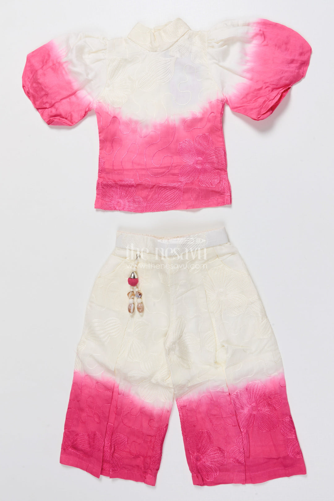 The Nesavu Girls Co-Ord Sets Girls Festive Co-Ord Set with Puff Sleeves and Tie Dye Detail Nesavu Nesavu tie dye co-ord set girls puff sleeves perfect festive occasions casual ethnic wear