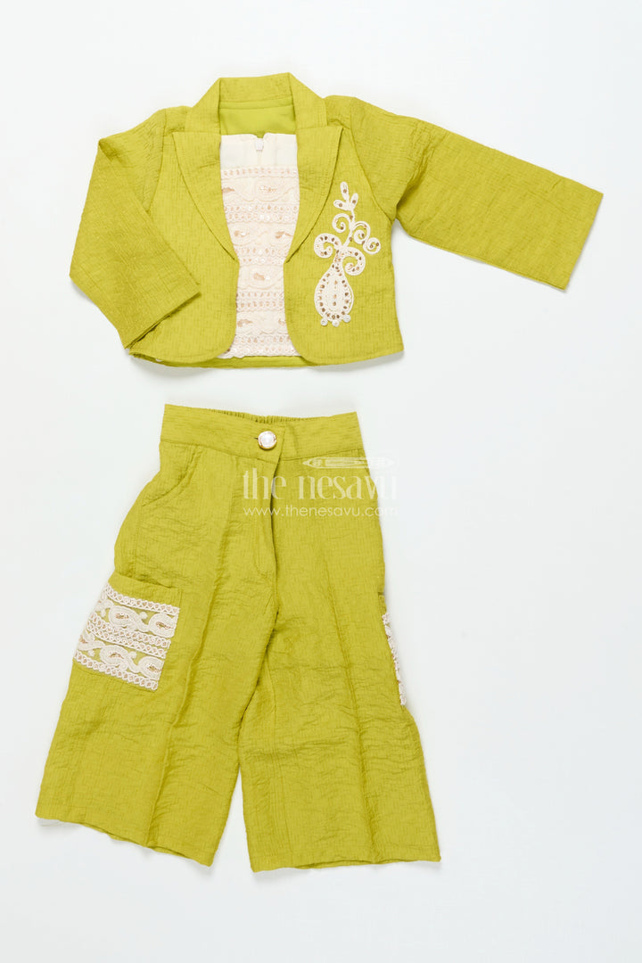 The Nesavu Girls Co-Ord Sets Girls Festive Co-Ord Set with Thread Embroidery for Cultural Occasions Nesavu 16 (1Y) / Green GPS645A-16 Nesavu girls co-ord set thread embroidery rayon cotton festive cultural gatherings