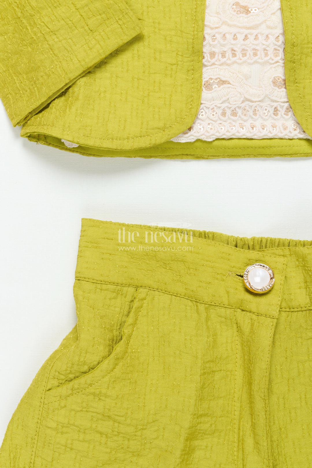 The Nesavu Girls Co-Ord Sets Girls Festive Co-Ord Set with Thread Embroidery for Cultural Occasions Nesavu Nesavu girls co-ord set thread embroidery rayon cotton festive cultural gatherings