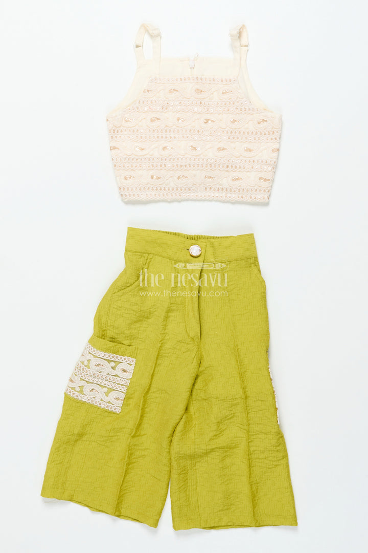 The Nesavu Girls Co-Ord Sets Girls Festive Co-Ord Set with Thread Embroidery for Cultural Occasions Nesavu Nesavu girls co-ord set thread embroidery rayon cotton festive cultural gatherings