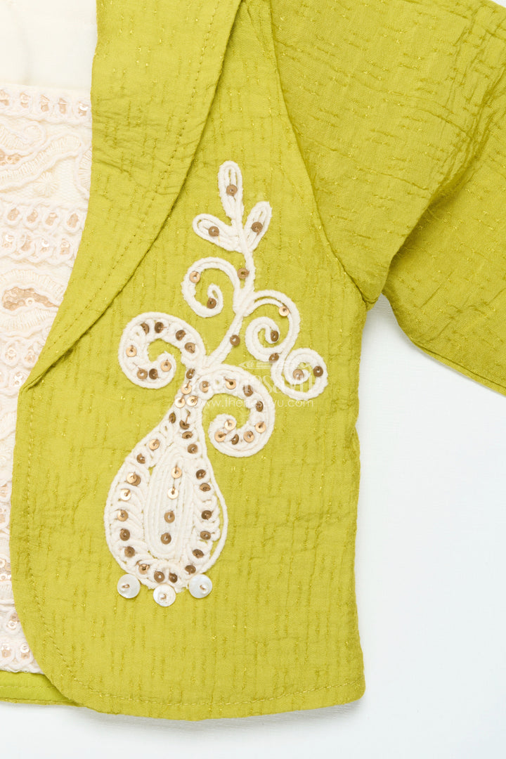 The Nesavu Girls Co-Ord Sets Girls Festive Co-Ord Set with Thread Embroidery for Cultural Occasions Nesavu Nesavu girls co-ord set thread embroidery rayon cotton festive cultural gatherings