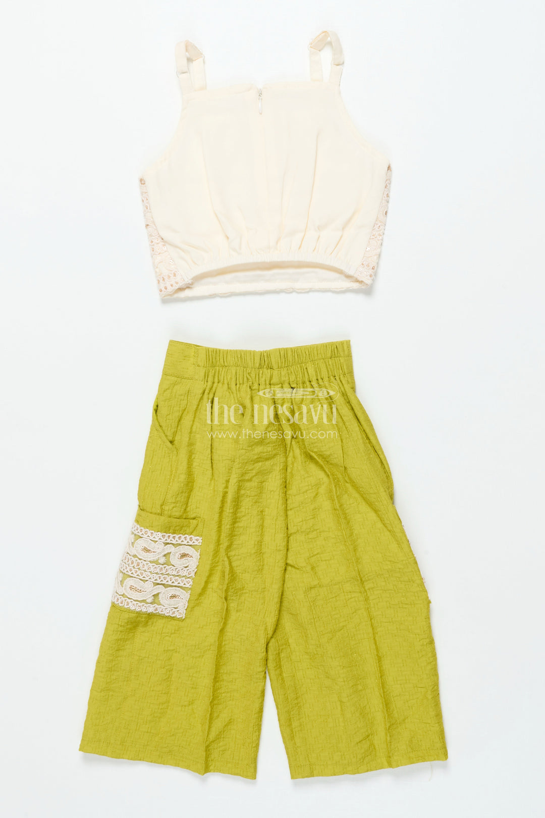 The Nesavu Girls Co-Ord Sets Girls Festive Co-Ord Set with Thread Embroidery for Cultural Occasions Nesavu Nesavu girls co-ord set thread embroidery rayon cotton festive cultural gatherings