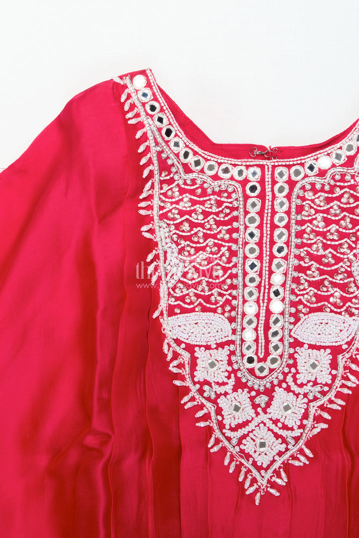 The Nesavu Girls Sharara / Plazo Set Girls Festive Draped Kurta and Dhoti Set In Viscose Muslin Silk with Embroidery Nesavu Nesavu girls embroidered silk kaftan dhoti set  festive ethnic outfit