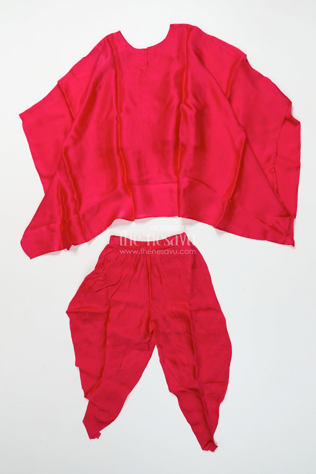 The Nesavu Girls Sharara / Plazo Set Girls Festive Draped Kurta and Dhoti Set In Viscose Muslin Silk with Embroidery Nesavu Nesavu girls embroidered silk kaftan dhoti set  festive ethnic outfit