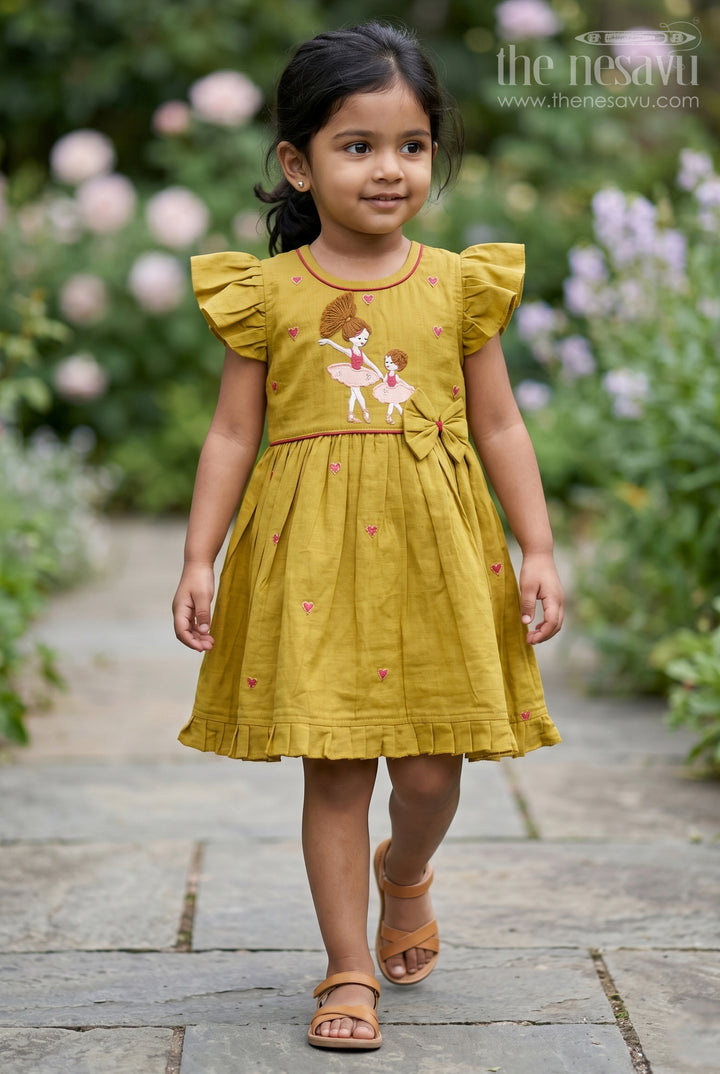 The Nesavu Girls Chanderi Frock Girls Festive Frock for Family Gatherings and Special Outings Nesavu 16 (1Y) / Green / Chanderi GFC2255A-16 Nesavu Girls Festive Chanderi Frock With Thread Embroidery For Family Celebrations