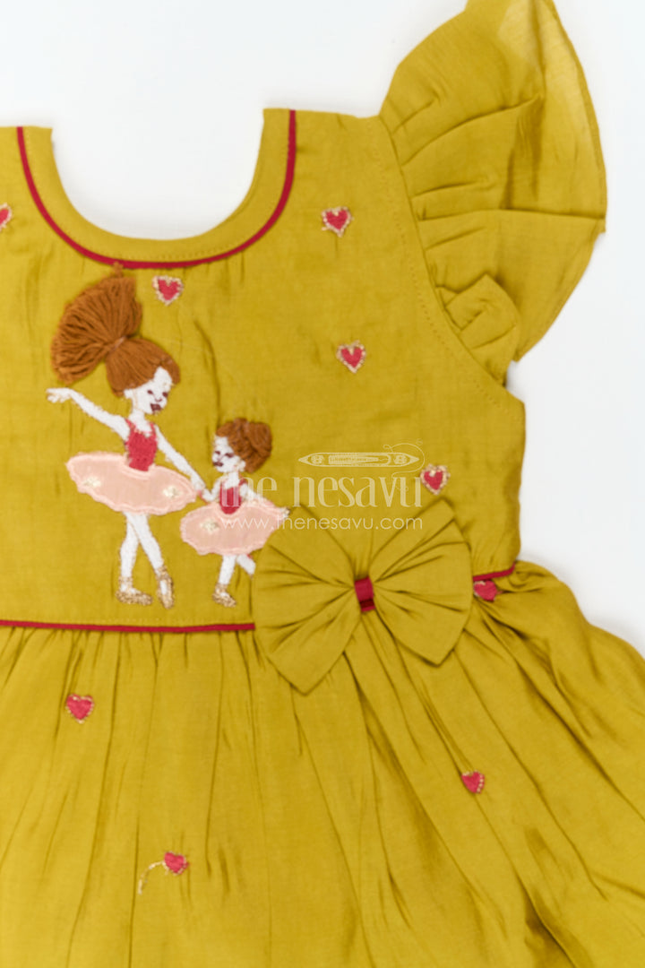 The Nesavu Girls Chanderi Frock Girls Festive Frock for Family Gatherings and Special Outings Nesavu Nesavu Girls Festive Chanderi Frock With Thread Embroidery For Family Celebrations