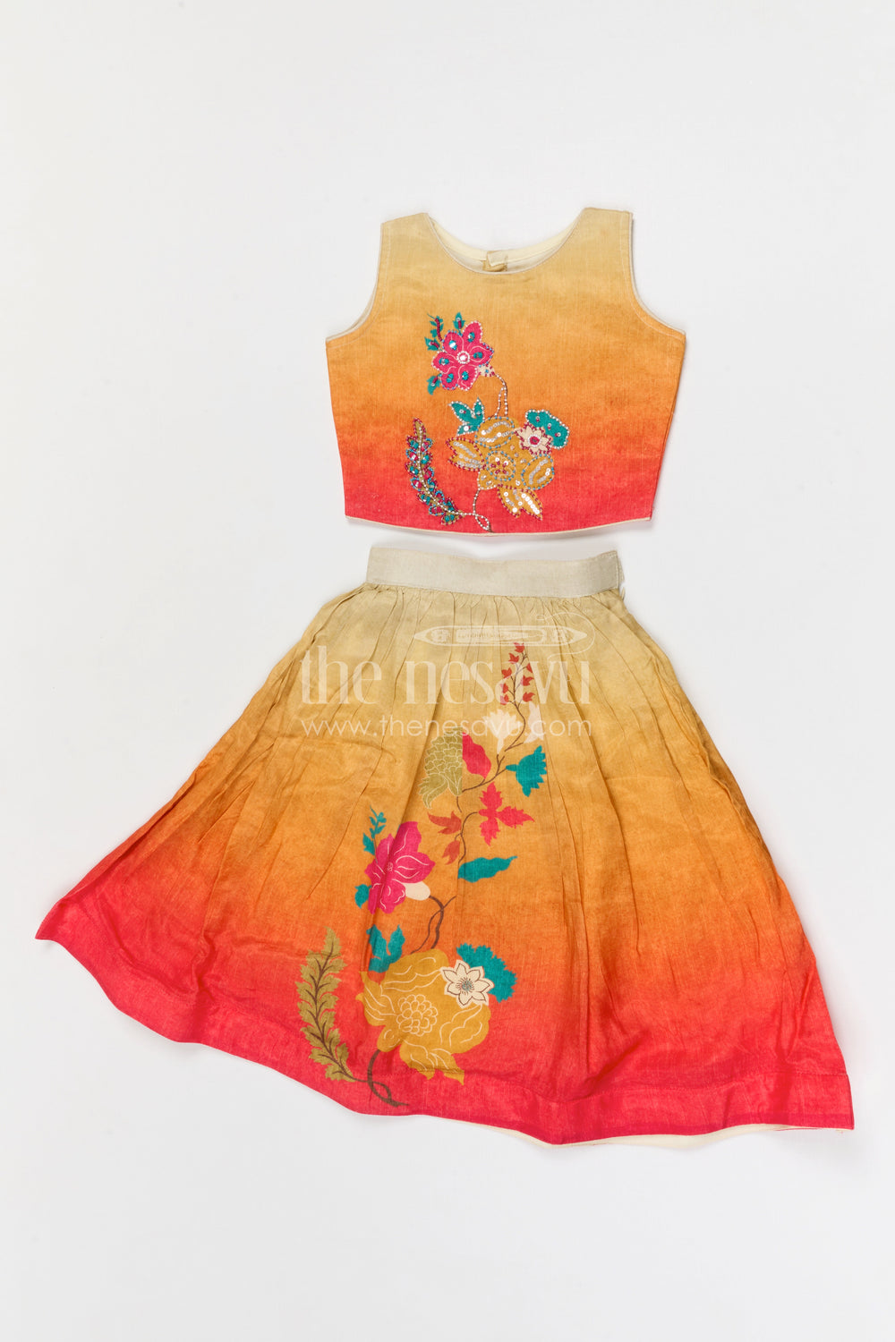 The Nesavu Girls Lehenga Choli Girls Festive Lehenga Choli for Weddings and Celebrations Nesavu 18 (2Y) / Multicolor / Modal GL891A-18 Nesavu girls modal silk festive lehenga choli for weddings and celebrations with digital print